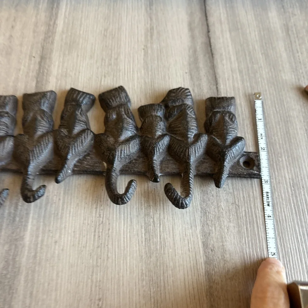 Vintage Cast Iron Cat Wall Hooks Rack 5 Hook Hanger Rustic Key Coat Leash Kitty
